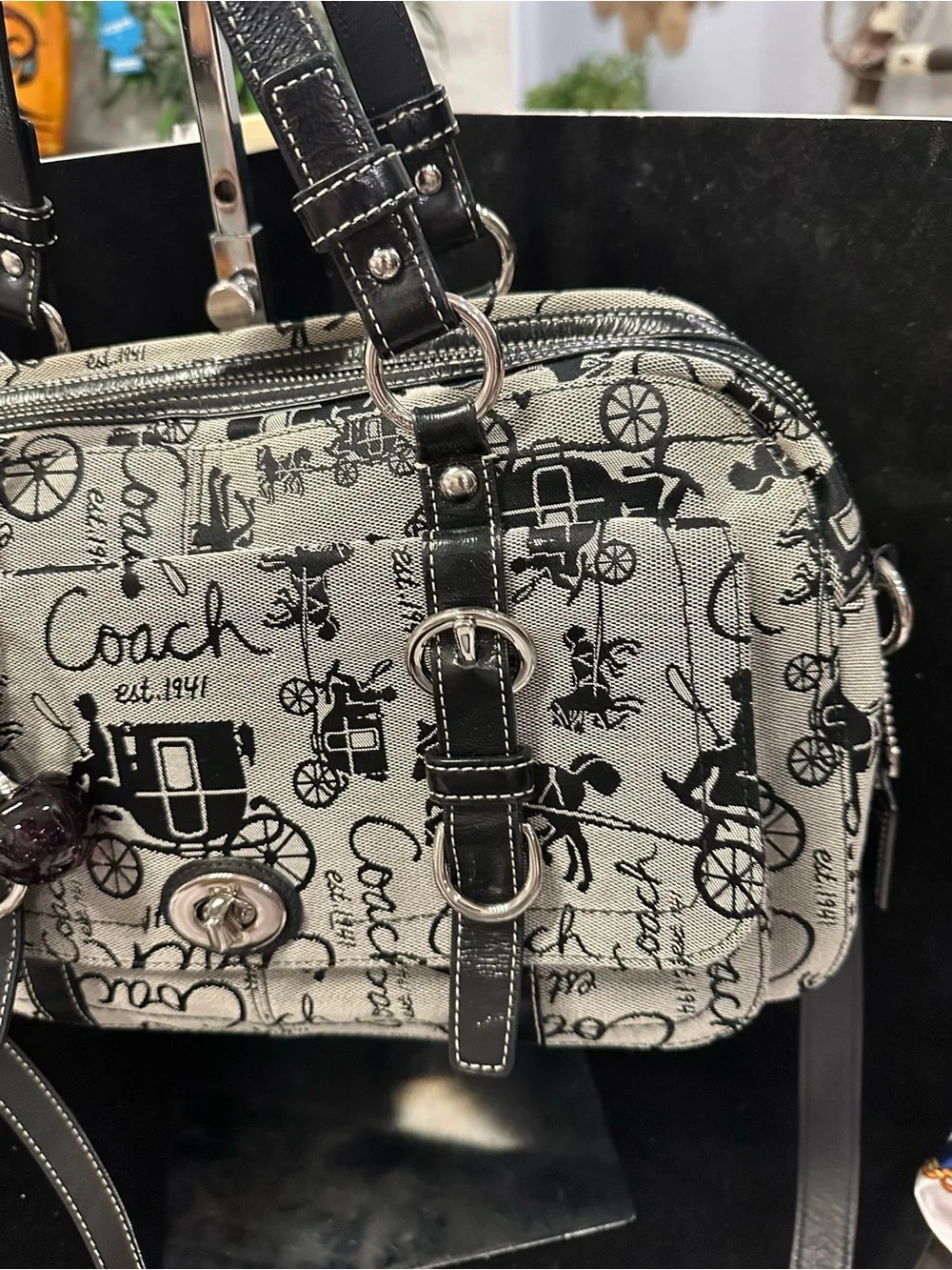 Coach  Chelsea Horse and Carriage Black and Cream Signature Canvas